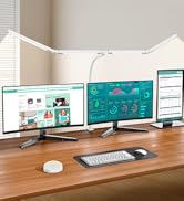 Pzloz Led Desk Lamp with Clamp: Architect Desk Lamp for Home Office, Eye Caring Double Head Compu...