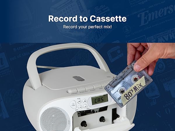 Cassette Recording feature allows you to create mixtapes for friends and family using tape recorder.