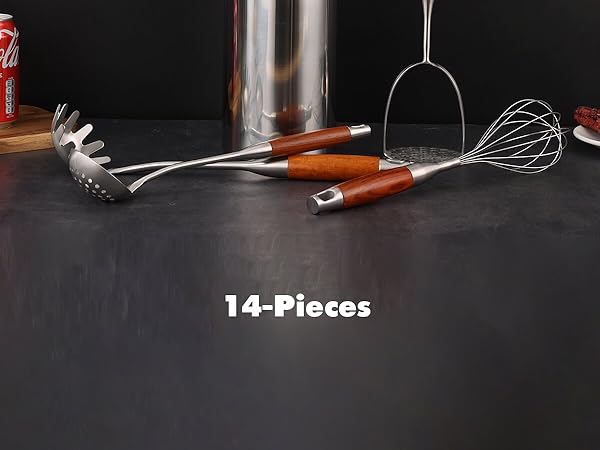 18/10 Stainless Steel Kitchen Utensils Set with Wood Handle