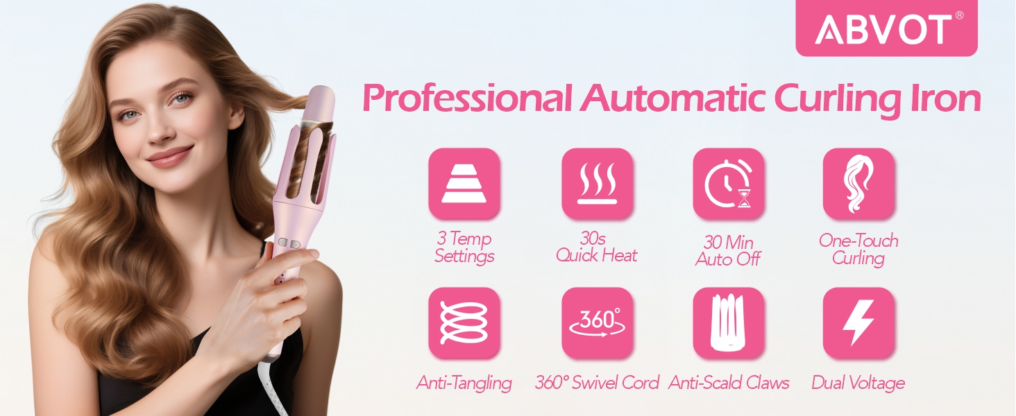 Achieve full-head salon-quality curls styling in 10 mins with our 1.5 in automatic rotating curler.