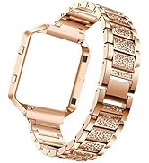 UKCOCO Comaptible for Fitbit Blaze Band with Case Frame Diamond Crystal Metal Replacement Strap W...