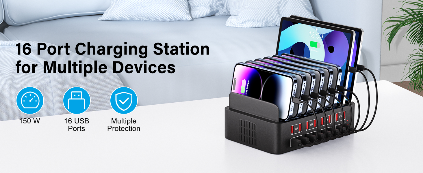150W USB Charging Station with 16 Fast Charging Ports