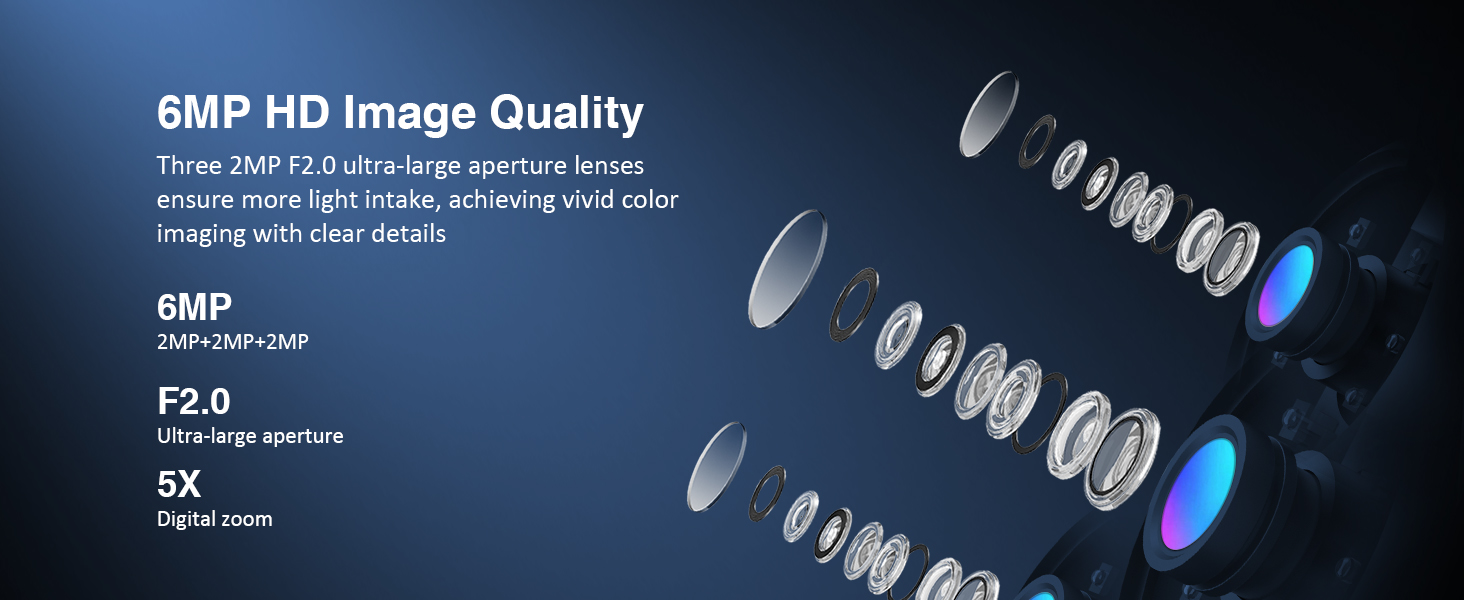 EVERSECU Triple Lens WiFi PTZ Security Camera, Three Cameras in One, with Adjustable All-Angle Arm