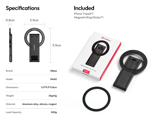 ULANZI MA60 Magnetic Phone Tripod Stand for iPhone - Aluminium Maglock Smartphone