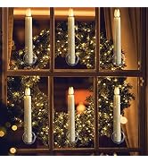 FREEPOWER 9 PCS Flameless Taper Candles Battery Operated, Realistic Flickering Window Candles wit...