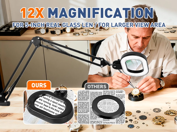 magnifying glass with light lighted stand for close work 12X magnification crafts hands free