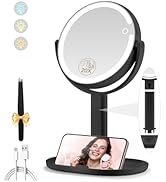MOMOKUBA Makeup Mirror with Lights, Double Sided 1x/20x Magnifying Mirror with Light, Rechargeabl...