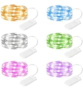 SINAMER 6 Pack Fairy Lights Battery Operated Lights, 7ft 20 Led Multicolor Mini String Lights, Wa...
