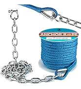 1/2" Anchor Rope 100 FT with 1/4" x 10 FT Galvanized Chain, Double Braided Anchor Line with Thimb...
