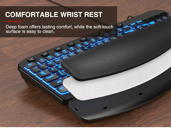 Wave Keyboard with Soft Leather Wrist Rest