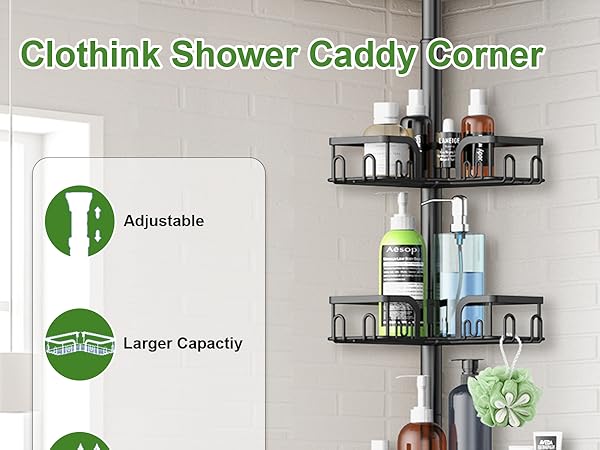 Adjustable corner shower caddy