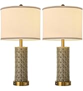 bdayanx Set of 2 Table Lamp for Living Room Bedroom Farmhouse,26'' Touch Control Bedroom Smoke Gr...