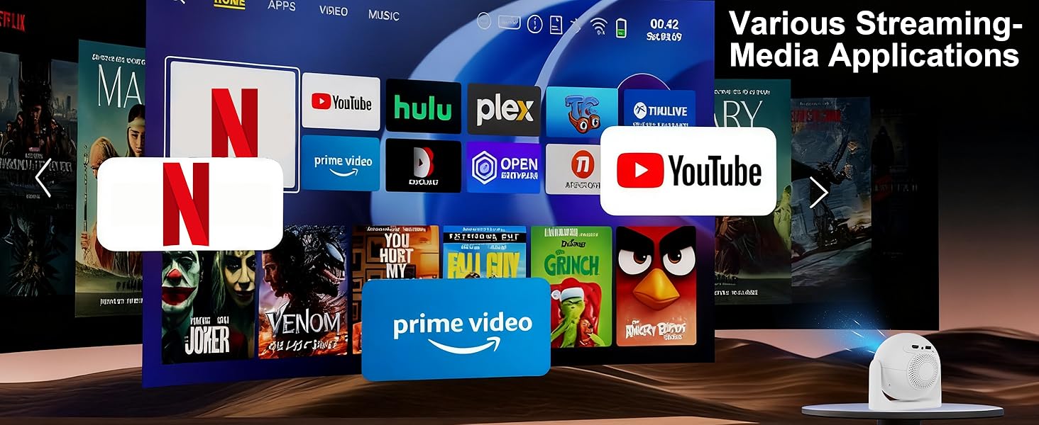 Home Outdoor Movie Projector Compatible with TV Stick/Phone/Laptop