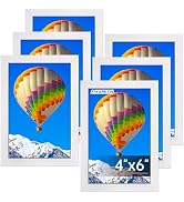 FIXSMITH 4x6 Picture Frame Set of 6, White Photo Frames Bulk with HD Plexiglass for Wall Hanging ...