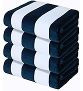 Exclusivo Mezcla 4 Pack Cotton Oversized 35x70 Inches Soft Cabana Stripe Thick Beach Towel, Super...