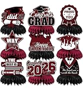Adeyoo Graduation Table Decorations, Red Black Honeycomb Centerpiece Glitter Graduation Centerpie...