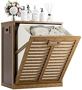 HITNET Tilt Out Laundry Hamper, Bamboo Laundry Basket Cabinet with Removable Fabric Bin, Freestan...