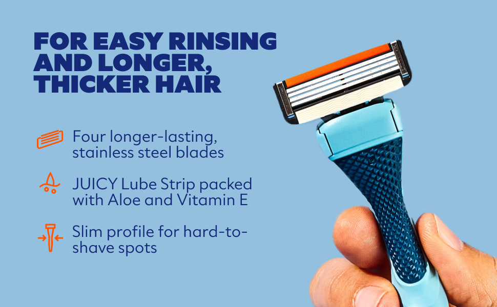 Razor for easy rinsing and longer, thicker hair