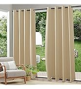 RYB HOME 2 Panels Outdoor Patio Curtains - Weighted Waterproof Drapes Blackout Shades Thermal Ins...