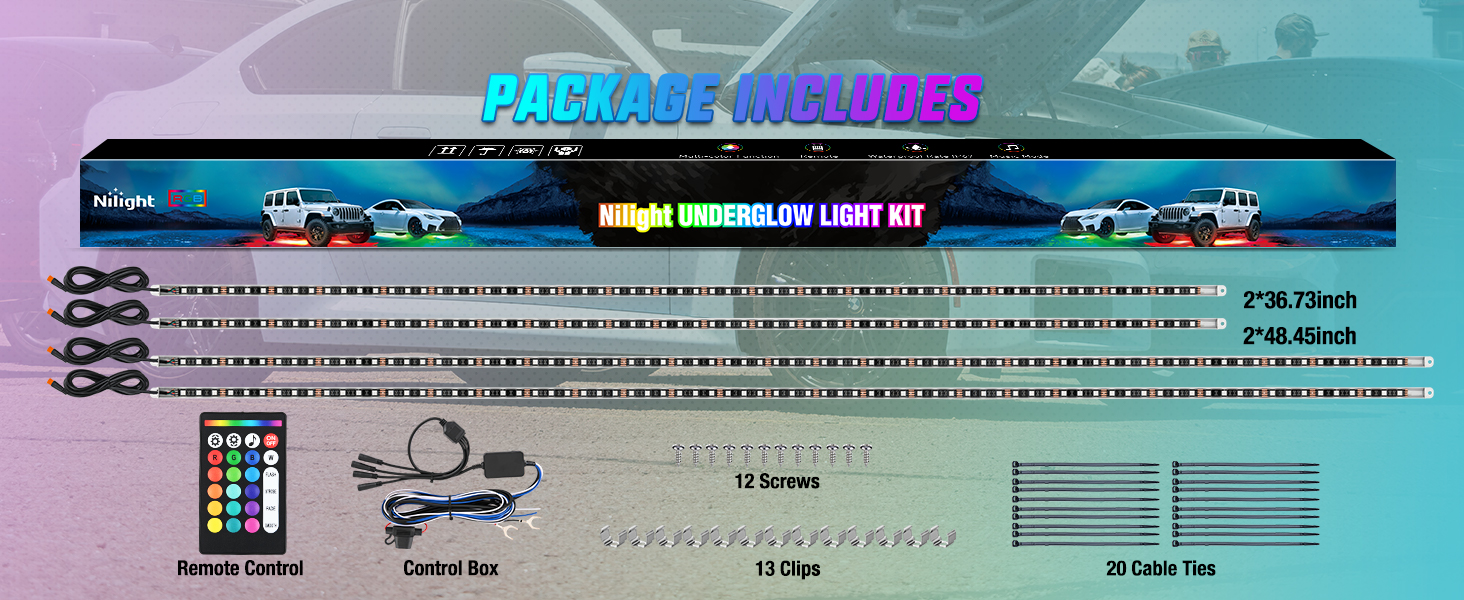 Nilight 4Pcs Aluminum Underglow Neon Accent Strip Lights