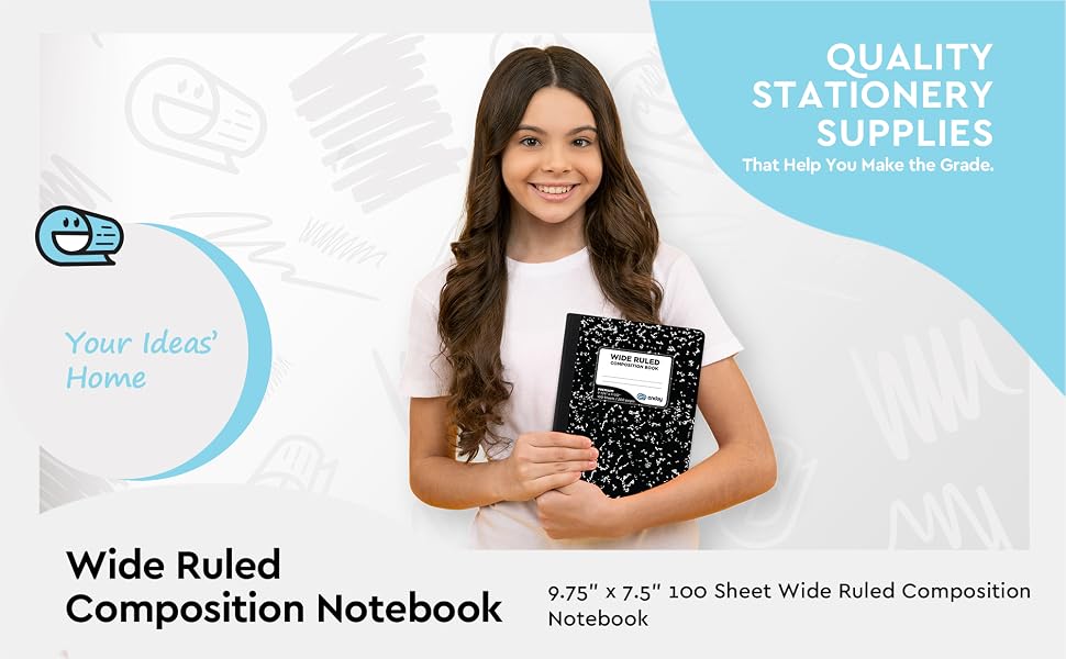 Emraw Black &amp;amp; White Marble Style Cover Composition Book