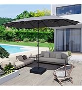 GDPFN 15FT Large Patio Umbrella with Base Included, Outdoor Deck Standing Umbrella with Crank Han...