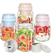 [UPGRADE] 4 Pack Glass Salad Container for Lunch, Salad Jars with Silicone Dressing Cup &amp; Airtigh...