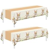 Childom 2 Pack Easter Tablecloth,Easter Decorations 54" x 108" Disposable Plastic Tablecloth,Bunn...