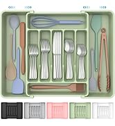 ukeetap Extra Large Expandable Silverware Organizer, BPA-Free Food-Safe Cutlery Flatware Organize...