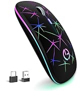 TaIYanG Wireless Mouse, 2.4G Portable Optical Quiet RGB Mouse with USB Receiver and Type C Adapte...