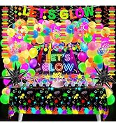 Neon Birthday Party Decoration Glow in The Dark Party Supplies Let's Glow Backdrop Banner Neon Fl...