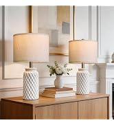 Vortether 20.5" Small Bedside Lamps Set of 2 with 5FT Cord, White Ceramic Modern Farmhouse Table ...