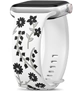 Floral Engraved Band Compatible with Apple Watch Bands for Women 40mm 42mm 41mm 38mm 44mm 45mm 46...