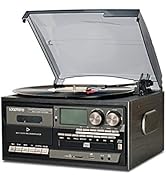 LoopTone Vinyl Record Player 9 in 1 3 Speed Bluetooth Vintage Turntable CD Cassette Player AM/FM ...