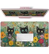 AQQA Floral Large Desk Pad,Cute Cat Desk Mat for Desktop,Non-Slip PU Leather Mouse Pad, Waterproo...