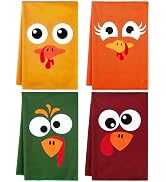 AnyDesign 4 Pcs Fall Thanksgiving Kitchen Towels Dish Towels Colored Funny Turkey Face 18 x 26 In...