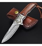 AUBEY Damascus Pocket Knife with Clip, Damascus Knife Folding Knife with VG10 Damascus Steel Blad...