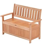 Tangkula 48 Inch Outdoor Wood Storage Bench Deck Box, Wooden Storage Loveseat with 34.2 Gal Inner...
