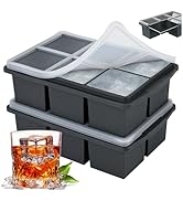 Large Ice Cube Trays for Whiskey, Silicone Ice Cube Tray, with Reinforced Steel Ring Top, Makes 1...