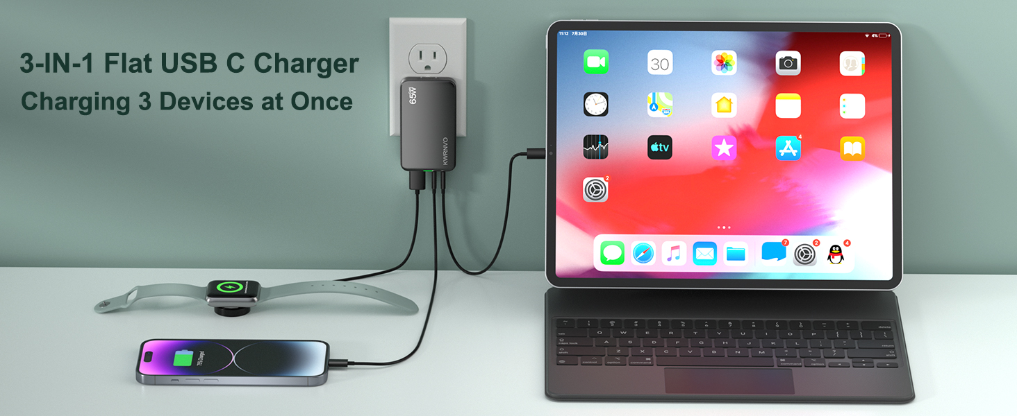 3-IN-1 Flat USB Wall Charger