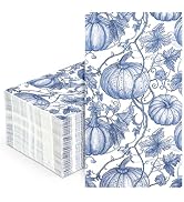AnyDesign 100 Pcs Fall Pumpkin Guest Napkins Disposable Napkins Blue Chinoiserie Vintage Pumpkin ...
