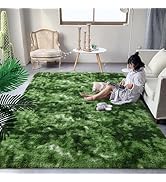 DweIke Fluffy Dark Green Rugs for Bedroom Living Room, 4x6 Feet Soft Plush Shaggy Tie-Dyed Forest...