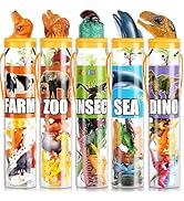 JOYIN 69 Pcs Small Animal Figures, Mini Jungle Toy Set with Sensory Bin, Realistic Wild Forest Pl...