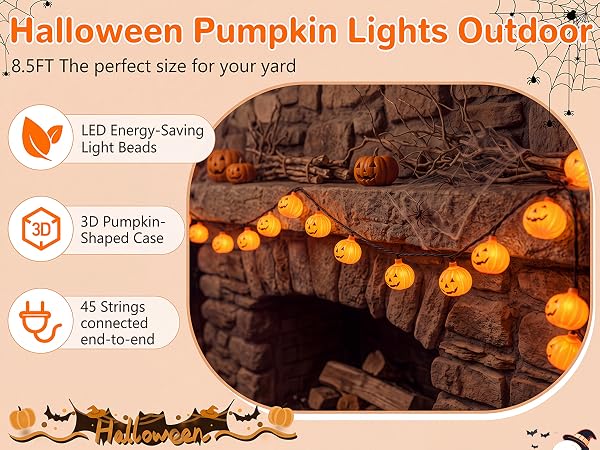 halloween pumpkin lights plug in; halloween window lights; hanging halloween orange pumpkin lights