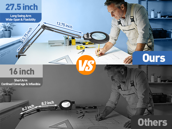 extra long and strong swing armmagnifying glass with stand work light