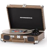 MANGOSTAN Vintage Bluetooth Record Player with Built-in Speakers, 3-Speed Belt-Driven Turntable, ...