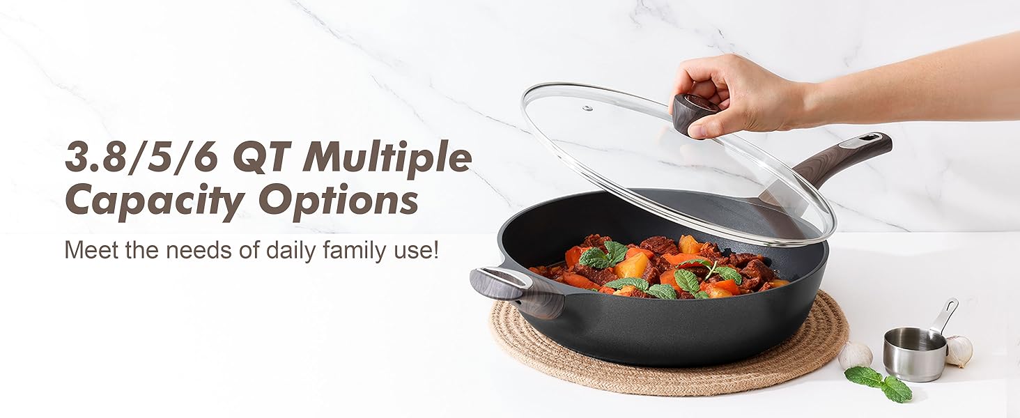 3 4 5 6 quart frying pan skillet pan with lid qt