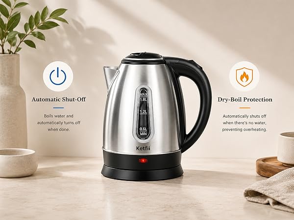 Electric Kettle, Stainless Steel 1.8 Liters Tea, Coffee Kettle &amp;amp; Hot Water Boiler