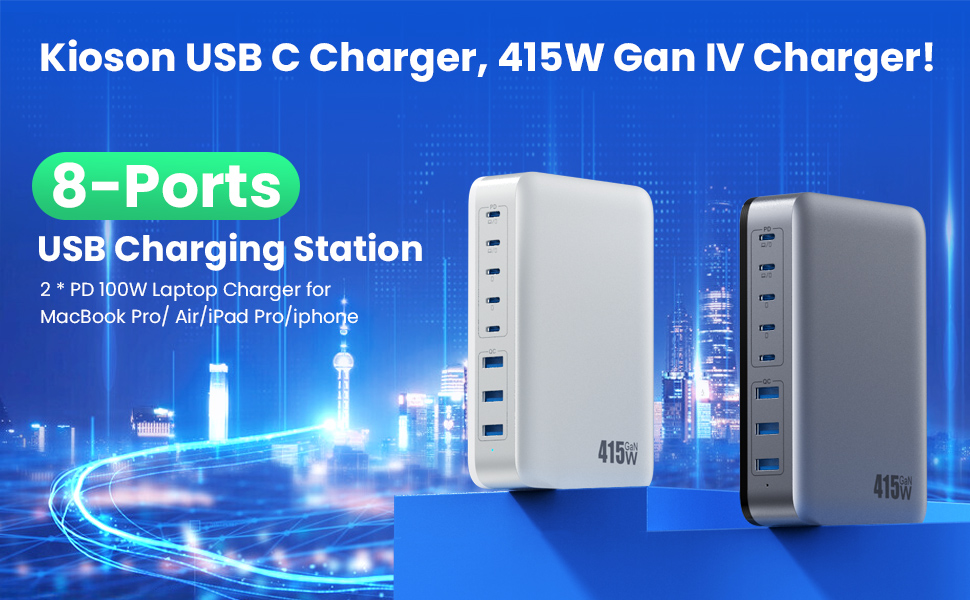 USB C Fast Charger, 415W GaN 8 Port Type USB C Charging Station Hub, USB C Wall Charger 