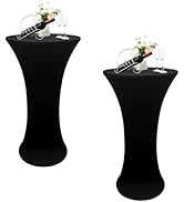 Nacuci 2PCS 24x43 Inch Round Fitted Cocktail Table Cover Black Spandex Cocktail Table Cloth Highb...